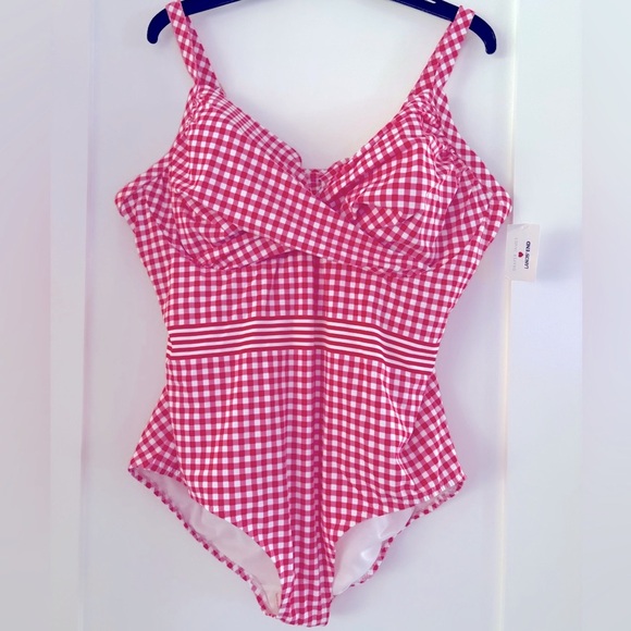 Lands End X Draper James One Piece Swimsuit Tummy Control red white size 22W NWT - Picture 7 of 9